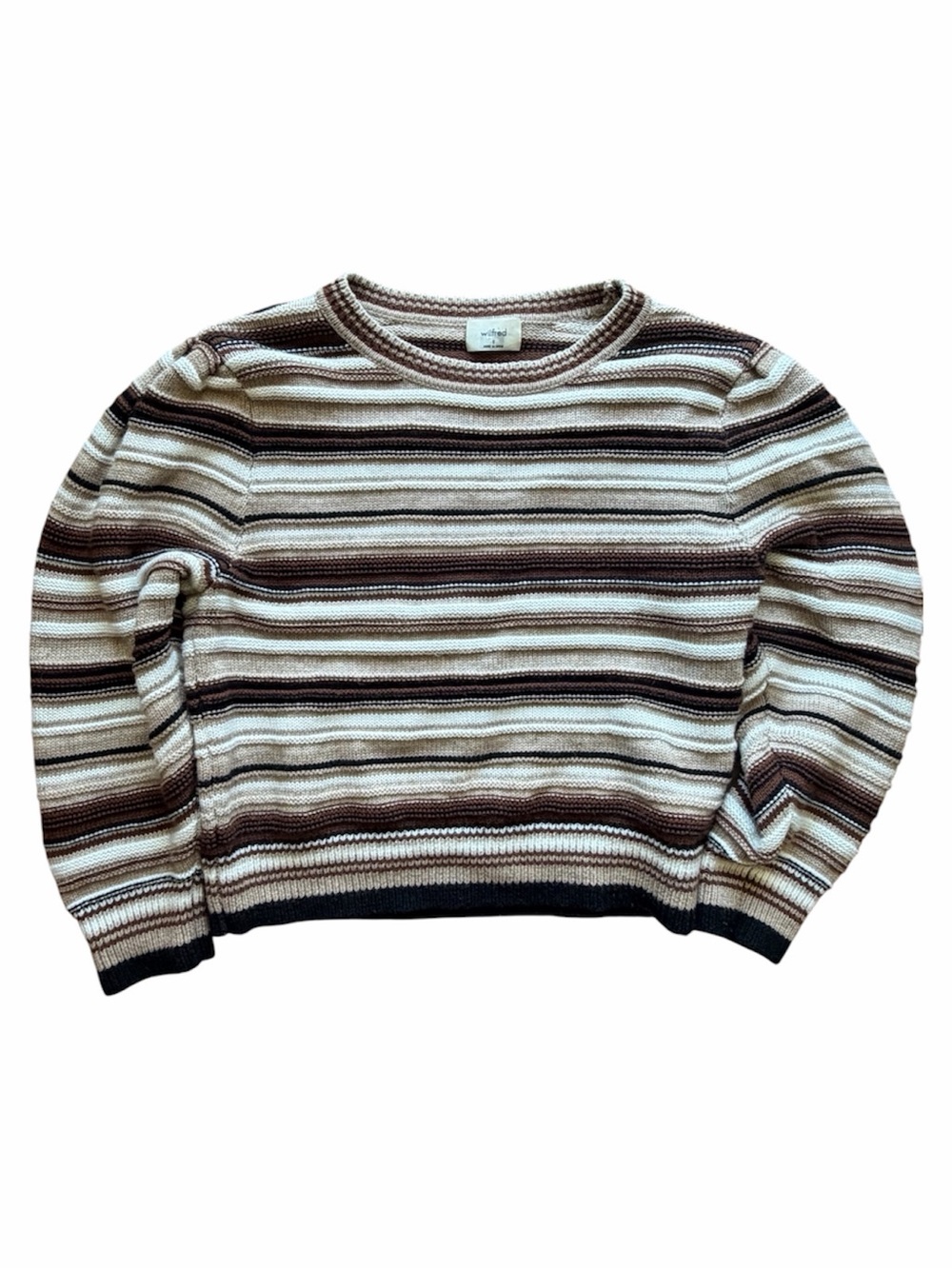 Wilfred Aritzia Striped Knit Sweater Crewneck Long Sleeve Pullover Brown Cream